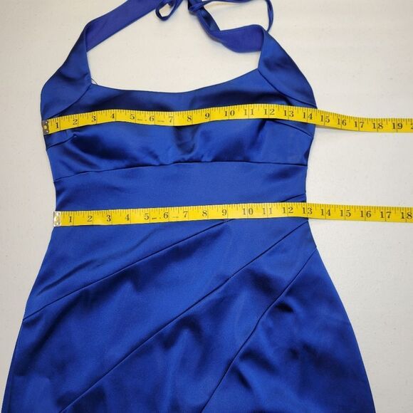 Cache Y2K Elegant Blue Satin Bodycon Halter Dress - Picture 11 of 14